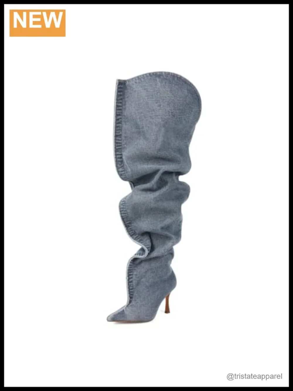 Over the Knee Stiletto Boots, Denim Slouchy Thigh High, Handmade Women's Wide
